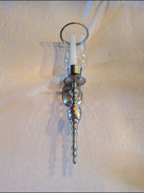 2/70$ Vintage Silver Wall Sconce Candle Holder with Glass Hurricane